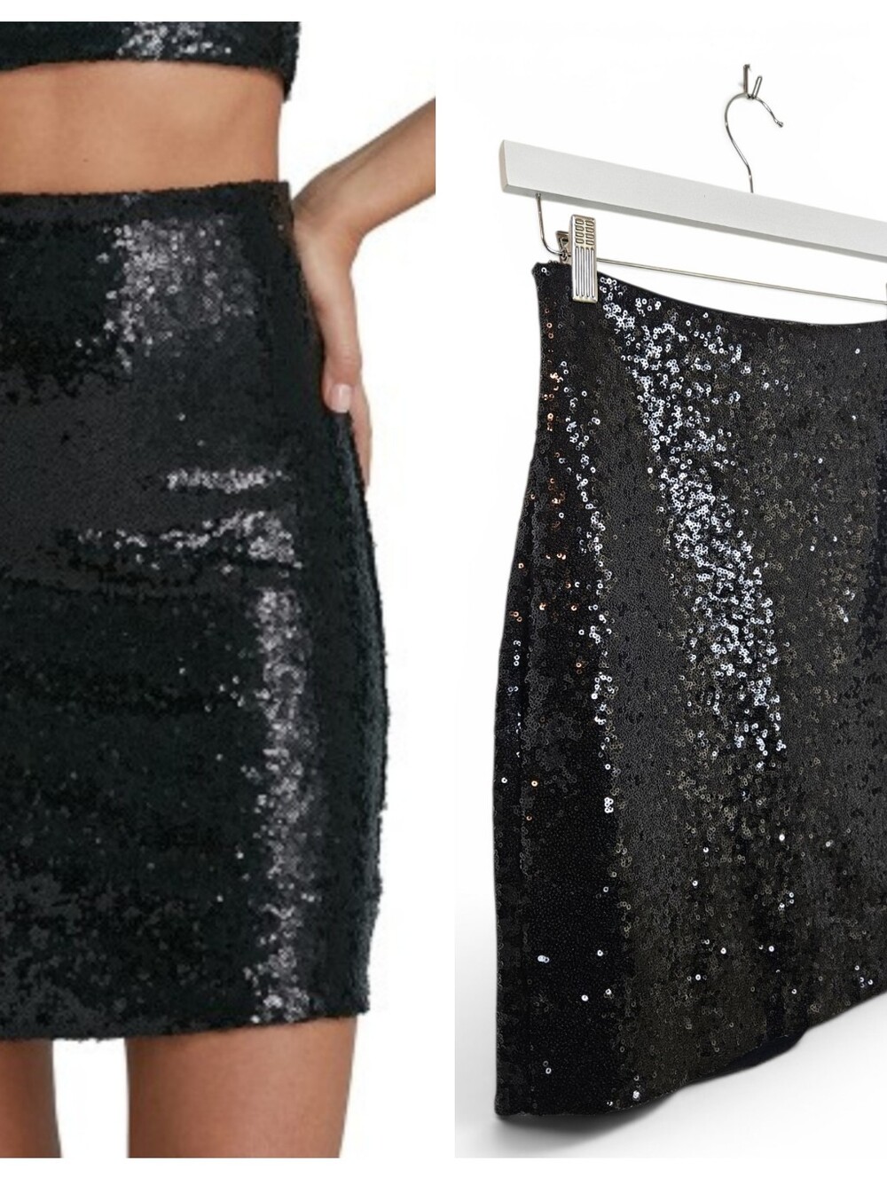 Commando Sequin Miniskirt Sz L High Rise Smoothing Shorts Pull On Black NWT